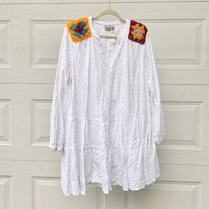 ASOS Reworked Crochet Patch White Eyelet Swing Tunic Dress - Size 14